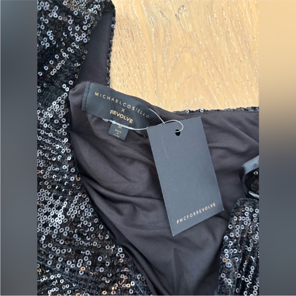 Revolve Michael Costello Terri gown Sequin One Shoulder Side Slit dress black - Picture 10 of 10